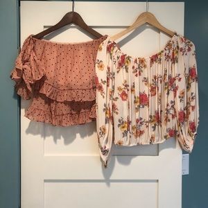 Floral Top and Polka Dotted Off the Shoulder Tops